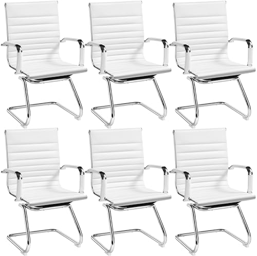 Yaheetech Besucherstuhl Konferenzstühle freischwinger stühle mit armlehne Bürostühle Esszimmerstuhl 6 Stück für Konferenz-Raum/Wartezimmer/Büro/Esszimmer Weiß
