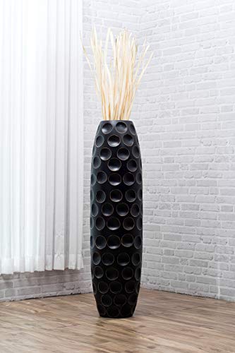 Image of Leewadee Large Black Home Decor Floor Vase - Wooden 41 inch Tall Farmhouse Decor Flower Holder for Fake Plant and Pampas Grass
