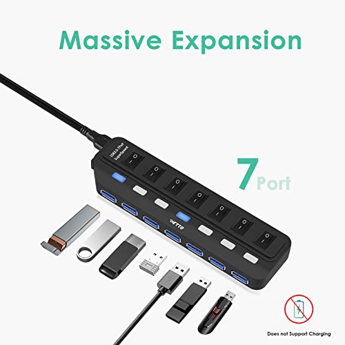 Ivetto Usb Hub 3.0,7-Port Usb Hub Usb Splitter With 3Ft Long Cable And Individual Led Switches For Laptop, Pc, Macbook, Mac Pro, Mac Mini, Imac, Surface Pro And More Usb Devices #TOP1