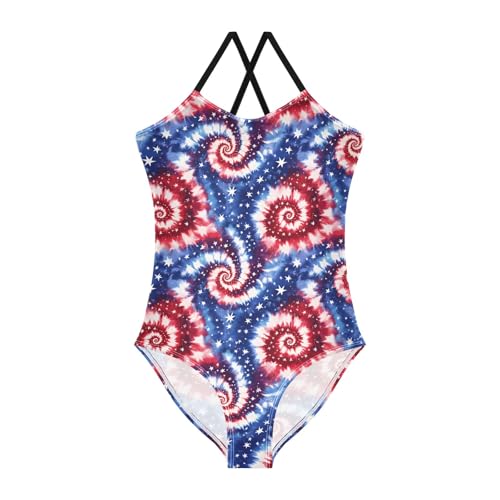 senya Girls Swimsuits One-Piece Swimwear Tie Bathing Suit Beach Summer Round Neck 5-6T Red and Blue Tie Dye Swirl Pattern