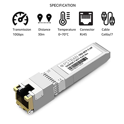 Image of 10GBASE-T SFP+ RJ45 Copper Transceiver Module Compatible with HPE Aruba ProCurve JL563A 10G SFP+ 30m Cat6a /7