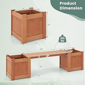 Giantex 2-in-1 Outdoor Bench with 2 Raised Garden Beds, Wood with Teak Oil Finish, Planter Boxes with Open-Ended Base, Garden Bench Seat for Porch Balcony Lawn Yard, DIY Assembly Giantex 2 in 1 Outdoor Bench with 2 Raised Garden Beds Wood with Teak Oil Finish Planter Boxes with Open Ended Base Garden Bench Seat for Porch Balcony Lawn Yard DIY Assembly