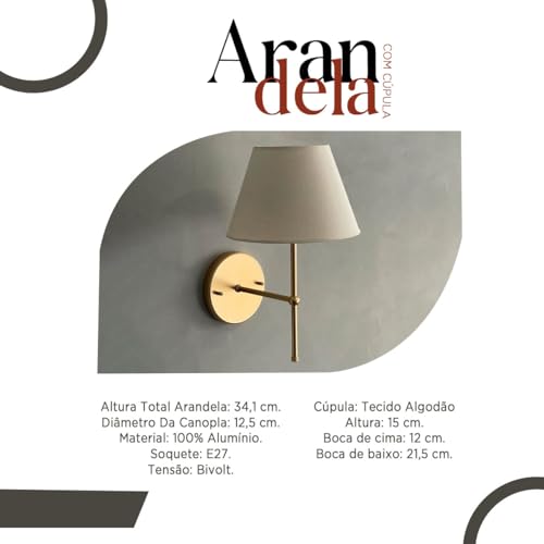 Kit com 2 Luminária de Parede Arandela Quarto Sala Cabeceira Com Cúpula Clássica de Tecido Algodão R