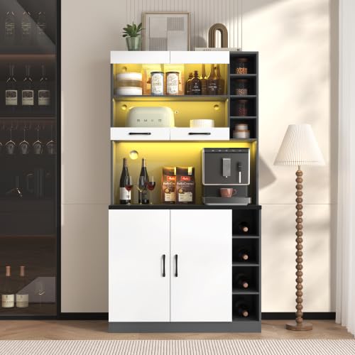 kowdom Armadietto da cucina con illuminazione a LED, mobile alto