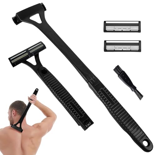 Afeitadora de Espalda 45cm, Recortadora de Espalda Plegable con 2 Cuchilla de Repuesto, Afeitadora Corporal Afeitado Húmedo o Seco, Back Shaver Depilación para Viajar