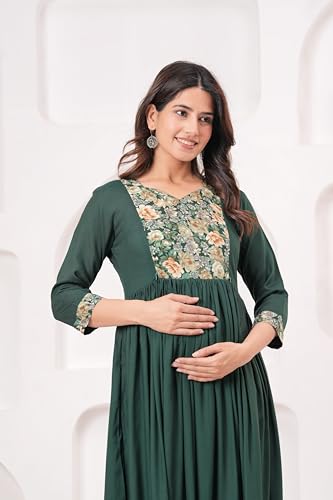Image of Dhruvi Women's Rayon Anarkali Maternity Dress & Feeding Kurti with Zippers