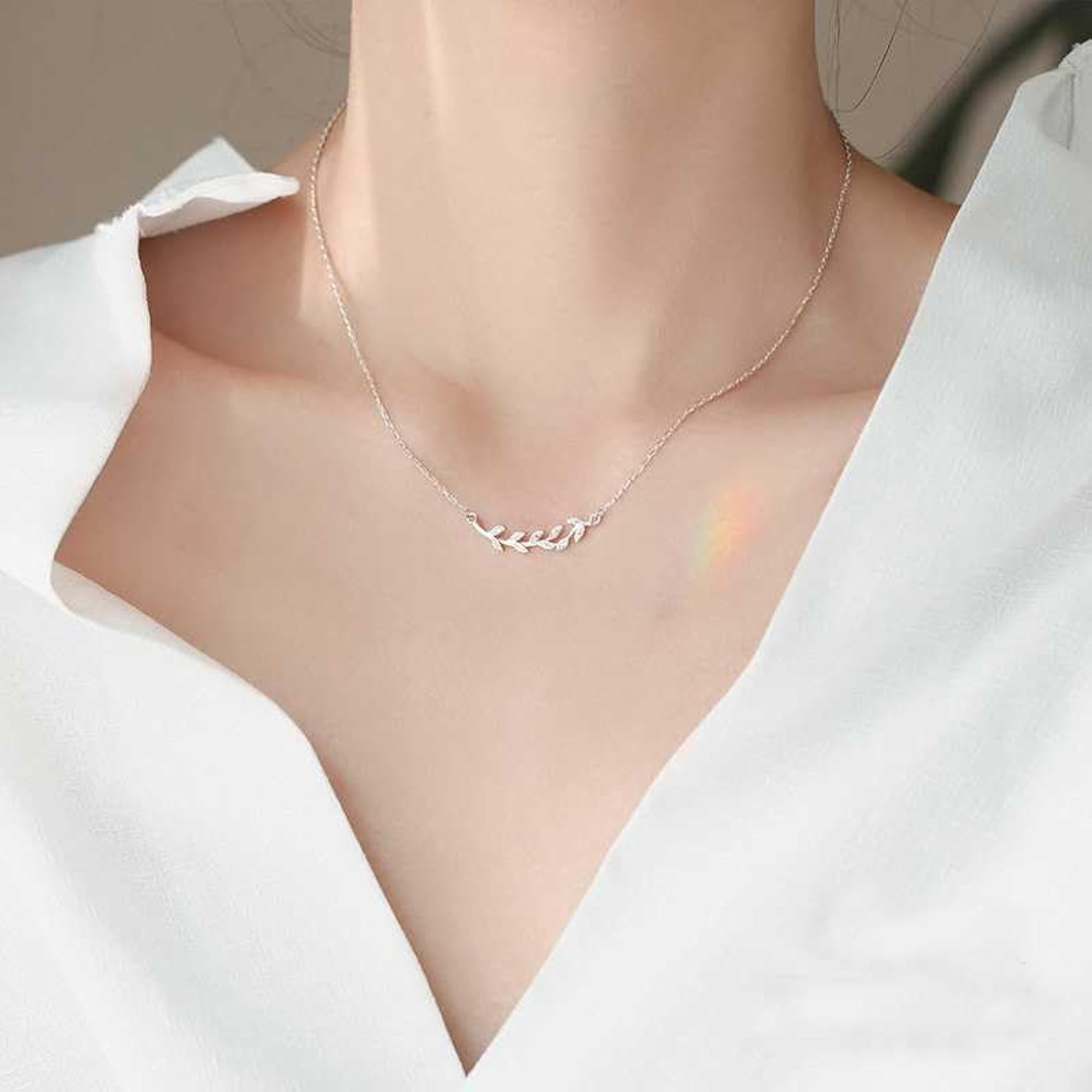 Silver Plated Leaf Necklace With Cubic Zirconia