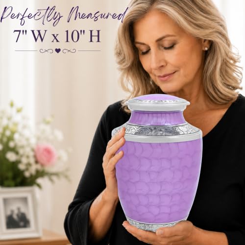 Image of ALPHA Living HOME ALPHA Living HOME Cremation Urns for Human Ashes Adult Male Female, Urn for Ashes Adult, Funeral Memorial Urn, Large 200+ Cubic Inches, Purple Silver, 10 Inch