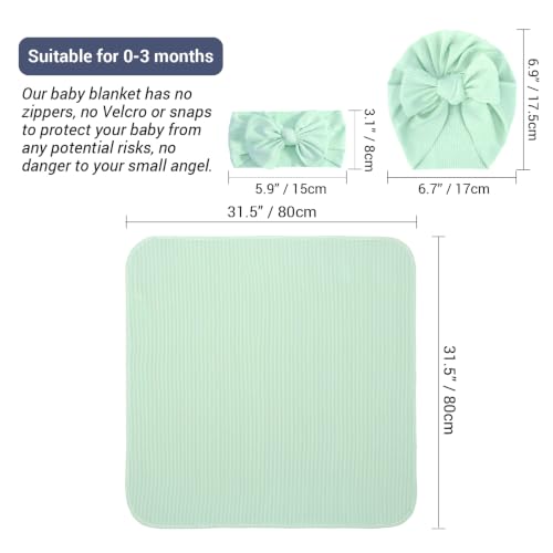Image of DRESHOW BQUBO Baby Girl Newborn Receiving Blankets with Bow Hat Headband Wooden Birth Announcement Card Set Newborn Baby Swaddle Wrap Set Warm Shower Gift