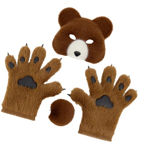 Costume d'ours avec queue et gants en peluche pour déguisement et cosplay