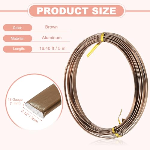 Image of uxcell 18 Gauge Flat Aluminum Wire, 16.40 ft 3mm Wide Aluminum Crafts Wire for Flower Bonsai Crafts Carving DIY Bezel Sculpting Gem Metal Wrap, Brown
