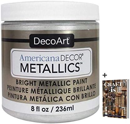 DecoArt Americana Decor Metallics Pearl Paint - 8oz Metallic Pearl White Acrylic Paint - Water Based Multi Surface Paint for Arts and Crafts, Home Decor, Wall Decor, Gilding Paint & Furniture + E-book