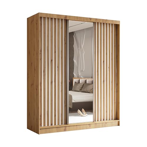 AXLIVING Cabinio Schwebetürenschrank 180 Eiche Artisan weiß Lamellen AXLIVING Cabinio Schwebetürenschrank 180 Eiche Artisan weiß Lamellen