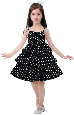 Girls Dresses Sling Straps Polka Dot Summer Princess Midi Spaghetti Strap Tiered Beach Sundress 2-9 Years