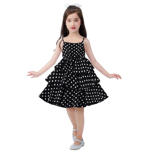 Girls Summer Dress Toddler Kids Polka Dots Spaghetti Straps Tiered Sundress Casual Spring Ruffle Princess Dresses