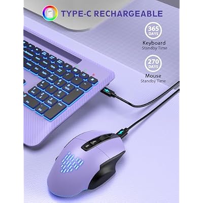 Wireless Keyboard and Mouse Backlits, Wrist Rest, LED Mouse, Rechargeable Ergonomic Keyboard with Phone Holder, Silent Light Up Combo for Computer, Mac, PC, Laptop, Chromebook (Purple)