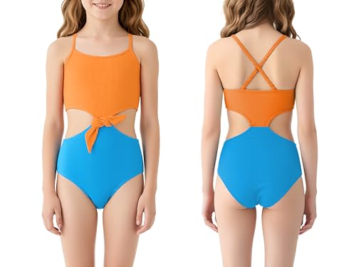 Image of Dvenki Girls Cutout One Piece Swimsuit Adjustable Straps Sizes 6X-16