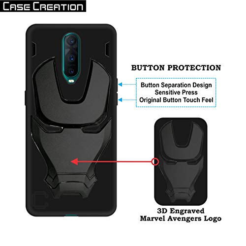 Image of COVERLY Official 3D Touch Feel Trending Avengers Logo Mask Soft Rugged Grip Silicone Iron Man Super Power Cartoon Movie Engraved Silicone Matte Back Cover for Oppo R17 Pro -HD Black