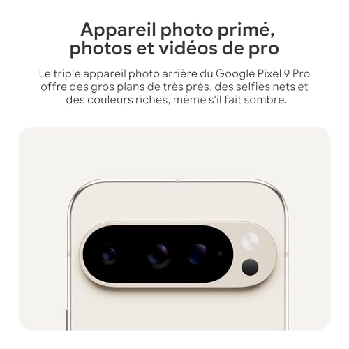 Google Pixel 9 Pro – Smartphone Android débloqué avec Gemini, Triple Appareil Photo arrière, 24 Heures d'autonomie et écran Super Actua 6,3 Pouces – Porcelaine, 128GB