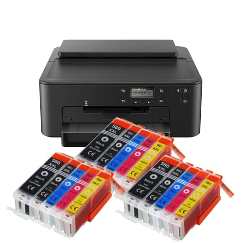 IC-Office TS705a Farbtintenstrahl-Drucker (Drucker USB CD-Druck WLAN LAN Apple AirPrint) Schwarz + 15 XXL Tintenpatronen