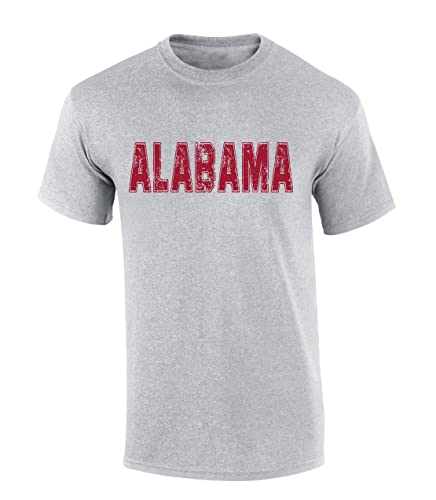 Alabama Tshirt Football Team Color Distressed Alabama State Name Crimson Mens Short Sleeve T-Shirt Graphic Tee-Sports Grey-XL