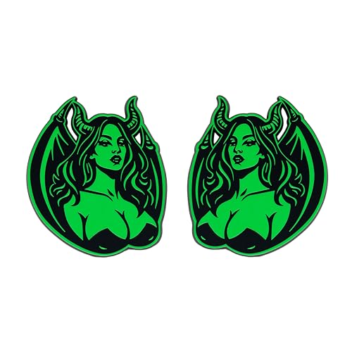 Image of Succubus Emblem, Devil Girl Demon Goddess 3D Badge, Dark Gothic Lilith Style Auto, Custom 3D Exterior Automotive Accessories, Universal Fit for Car, Truck, SUV (Set of 2) (Green)