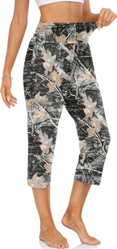 Image of UEU Women's Yoga Capri Pants Loose Soft Drawstring Workout Sweatpants | Comfortable Stretchy Fabric, Casual Lounge Pants, Side Pocket, Workout Travel Daily Wear