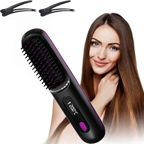 2026 New Heated Brush for Short Hair,Hot Air Brush for Short Hair-3 Heat Settings & Led Screen&USB Rechargeable, Lightweight Portable, for Hairs Styling Travel,Home (Black)