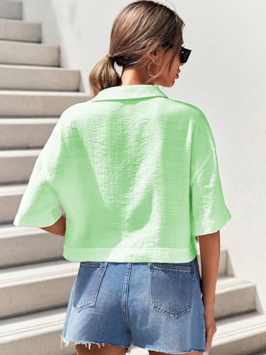 Image of TOPLOT V-Collar Solid Crop Shirt for Women with Half Sleeves, Polyester, Regular Fit
