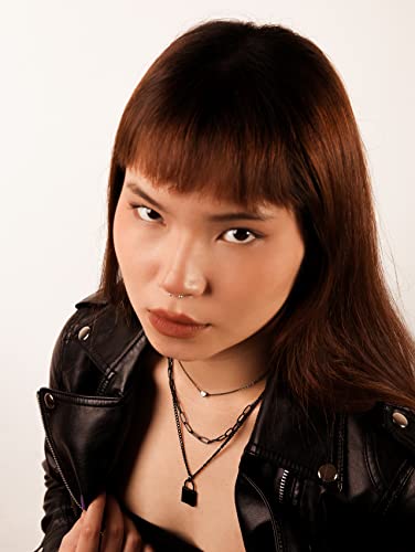 Sacina Gothic Silver-Tone, Black Layered Heart Lock Necklace, Emo Grunge Punk Necklace, Goth Jewelry, Halloween Christmas Jewelry Gift For Women3