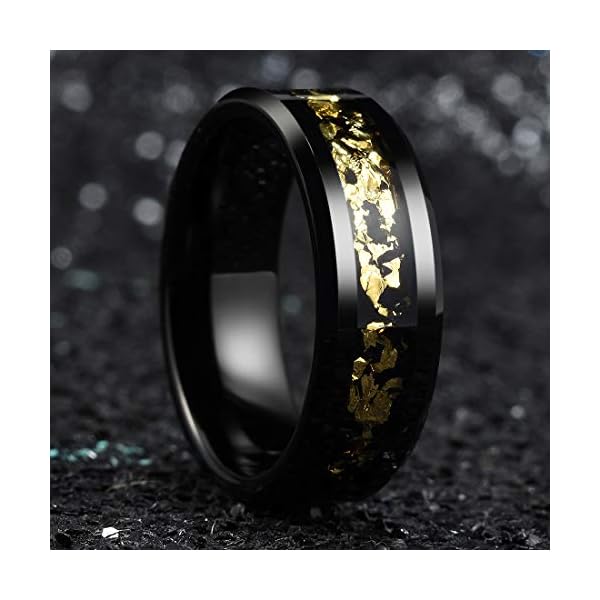 King Will NATURE Mens 8mm Black Tungsten Carbide Wedding Ring Black and Gold Foils Inlay Beveled Edge Polished Finish Wedding Band 10 - Image 4