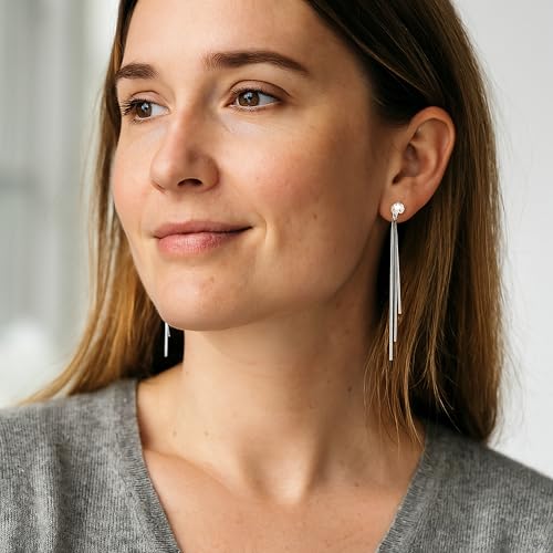 Dangle Earrings for Women, Dainty Long Drop Dangling Dangly Gold Threader Chain Earrings for Women Trendy, Silver Dangle Earrings with Cubic Zirconia as Wedding Prom Formal Jewelry 6