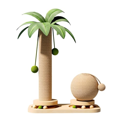 MiluFox 猫用磨爪塔 麻製磨爪杆 縦型ココナッツツリーデザイン 猫爪研ぎ器 45/63cm サイズ対応 猫用支柱型磨爪ツール 猫の爪手入れに最適? (密度板款(小球はすべて木球です))