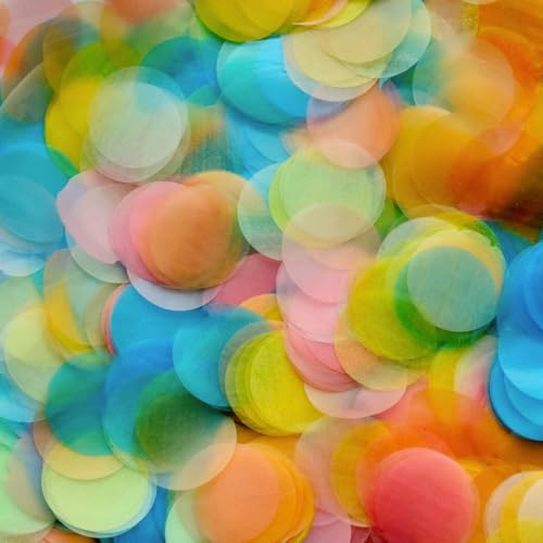 Biodegradable Rice Paper Confetti 50 GRAMS 2 CM Round Toss Confetti Eco Friendly Compostable Water Soluble Party Confetti for Weddings Birthdays & Celebrations (Multi Color) 6500 Pcs (Rainbow)
