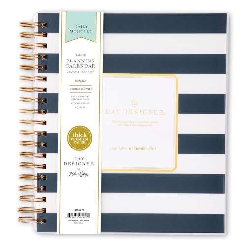 Blue Sky 2027 Daily and Monthly Planner, 8x10, Rugby Stripe Navy