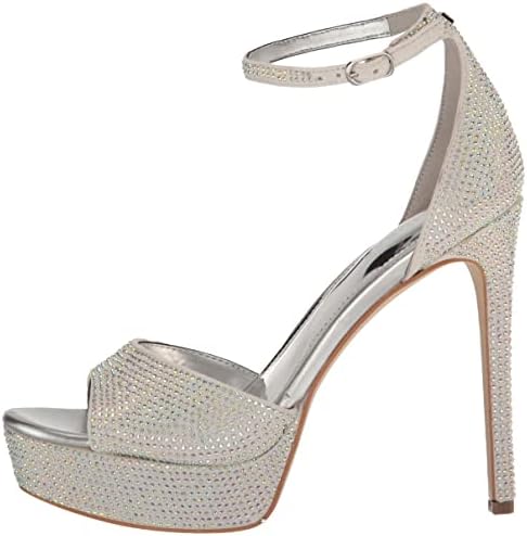 GUESS Women's CADLY Heeled Sandal, Silver Shimmer 040, 6 | Image 7
