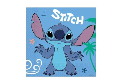 ALMACENESADAN, 5072 - Lot de 20 serviettes en papier idéales pour les fêtes et les anniversaires sous licence Stitch - Dimensions : 33 x 33 cm - Lot de 20...