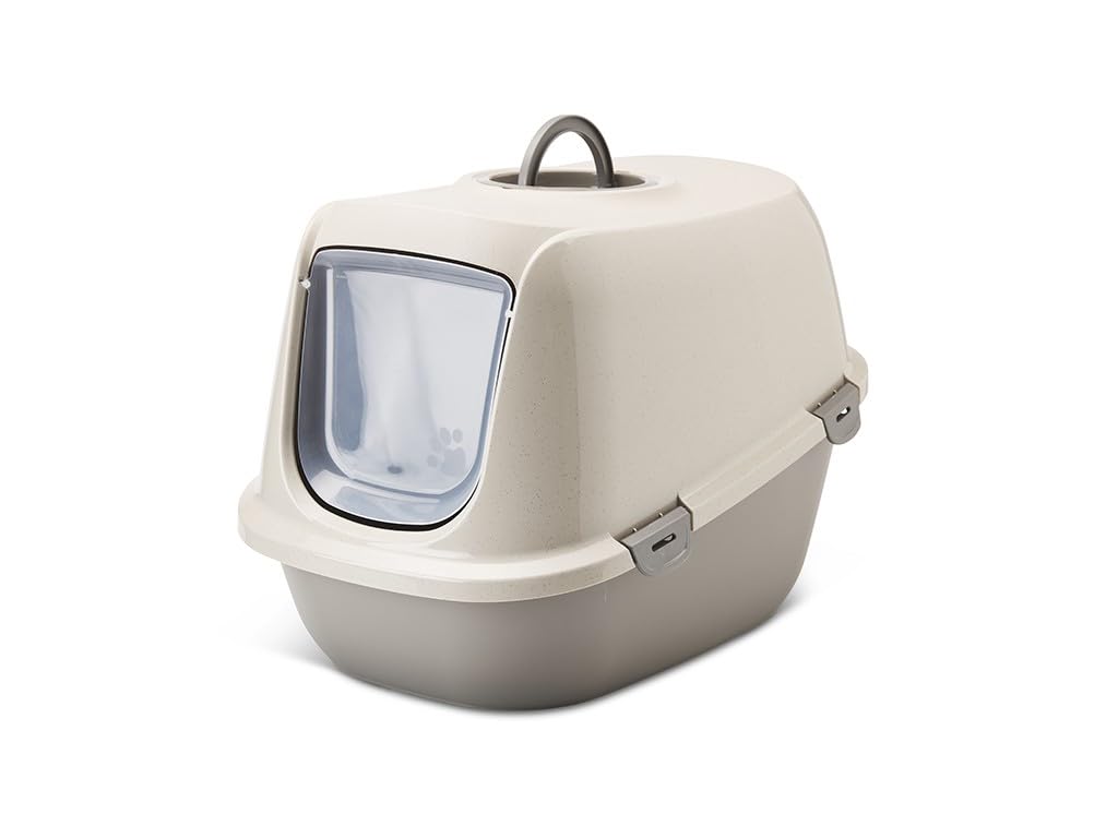cat litter tray - Savic Leo Happy Planet - moka granite grey - closed - recycled material - door with carbon filter - 50x39x41