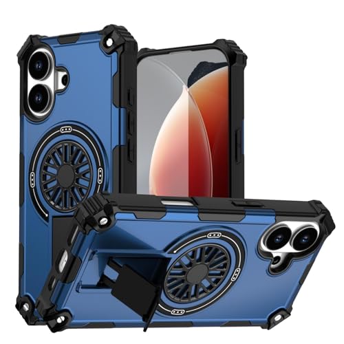 Image of Hupshy iPhone 16 Back Cover with Camera Protection Rings, Kickstand-Matte /Anti, Non-Slip, Camera Glass Protection,Transparent Shockproof Cover for iPhone 16 (Blue 4)