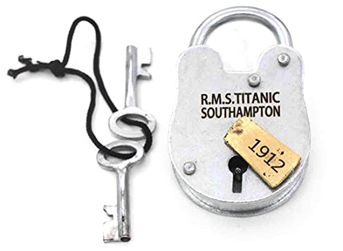 RII Iron RMS Titanic Model Padlock, Iron Jailer Lock and Keys, Addition to Pirate, Medieval & Western Collections, Antique Fully Functioning Cast Iron Lock, 3.5 Inches (Large with Brass Riveted)