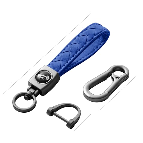 Image of Gkeygo Carabiner Keychain, Universal Heavy Duty Woven Handmade Leather Key Chain, Car Fob Key Keychains with 360 Degree Rotatable Snap Swivel and Anti-Lost D-Ring for Men and Women, Gunmetal - Blue