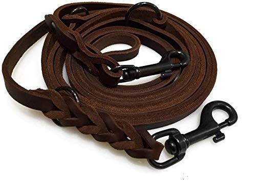 Fettleder Führleine braun 2,40m mit Edelstahl Haken in schwarz, Lederleine (240cm x 12mm)