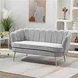anwickjeff 59' Wide Modern Boucle Loveseat Small Sofa Small Mini Room Couch 2-Seater Sofa with Gold Metal Legs for Small Space Office Studio Apartment Bedroom (Light Gray.)