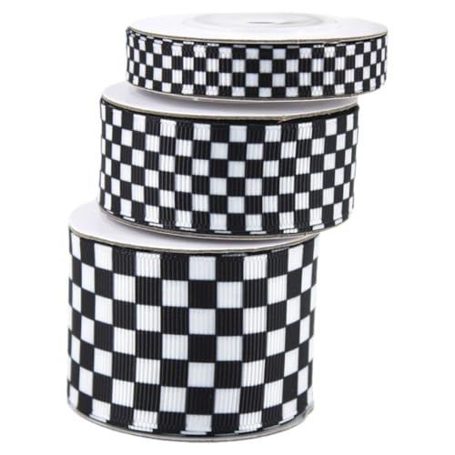 Cabilock 3 Rouleaux Ruban en Polyester Noir et Blanc à Carreaux pour Travaux Manuels, Doux et Résistant la Décoloration, pour Projets DIY et Emballage Présent Élégant