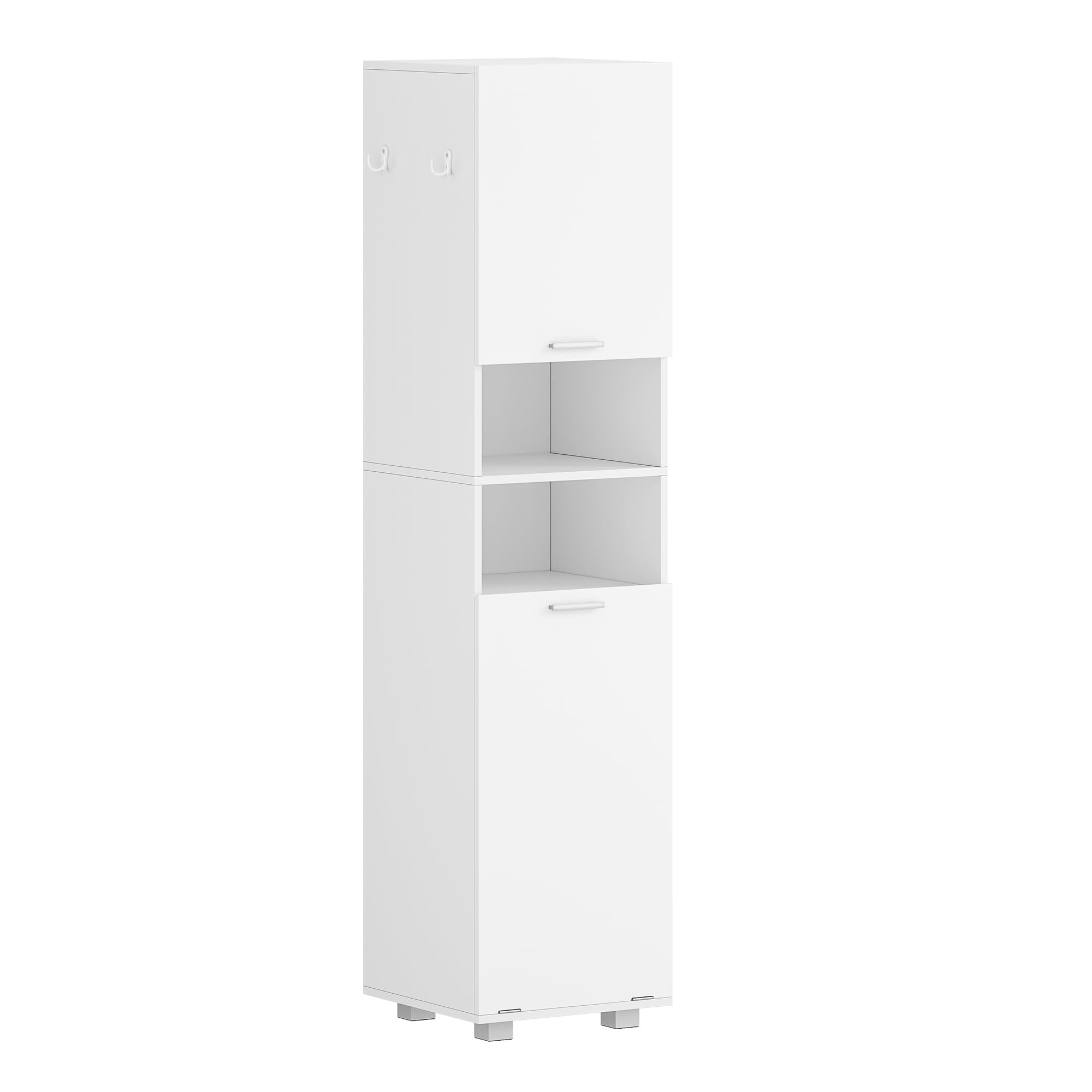Hzuaneri Meuble de Salle de Bain avec Panier à Linge Amovible, Armoire Haute étroite, Placard de Rangement Haut avec Panier à Linge, Étagères Réglables, 40 x 40 x 170 cm, Blanc BC72003X
