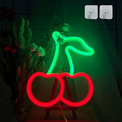 ENUOLI Cherry Light Neon Signs,Fruit Decorative Art Cherry Neon Lights for Wall Decor LED Signs for Bedroom,USB or Battery LED Light Up Signs for Christmas,Birthday,Wedding Party,Kids Room,Home Decor(Cherry)