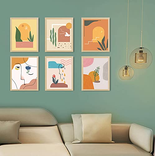 Abstract Minimalist Landscape Wall Art Prints Set of 6 Abstract Figurative Pictures Modern Aesthetic Room Decor Boho Wall Prints Perfect for Living Room Bathroom Decor (UNFRAMED)