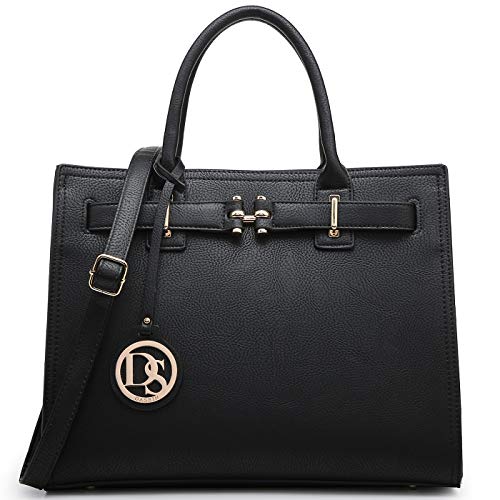 Dasein Women Satchel Handbags and Belted Purses Top-handle Tote Bags with Tassel Black