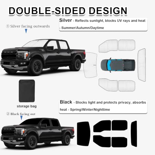 Image of KMF 6pcs Thicken Full Window Sun Shades for Ford F-150 4Door 2021-2025 Accessories,F150 Sunshade Privacy Car Window Covers for Windshield Side Rear, UV Block and Blackout for Camping Outdoor