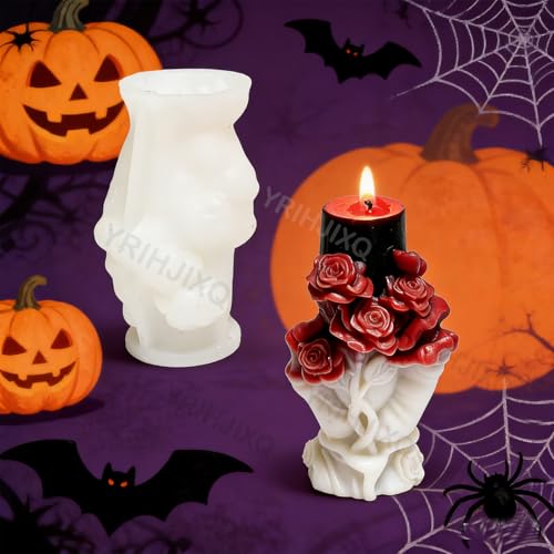YRIHJIXQ DIY シリコンモールド ボーンハンドキャンドル用 ハロウィン スカルキャンドル ピラー フラワーキャンドル [5]